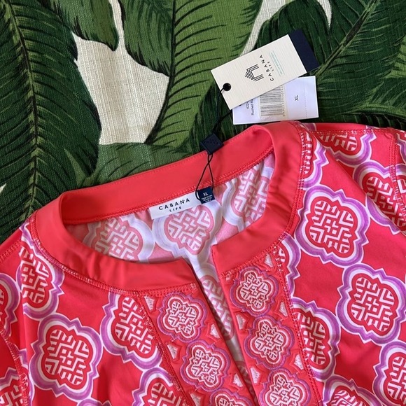 Cabana Life NWT UPF 50+ Coral Lattice Ruched Rashguard Dress Size XL swim cover - Picture 2 of 9